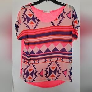 Lovely Colorful Dark Pink Patterned Top, Good Condition (Size 12)